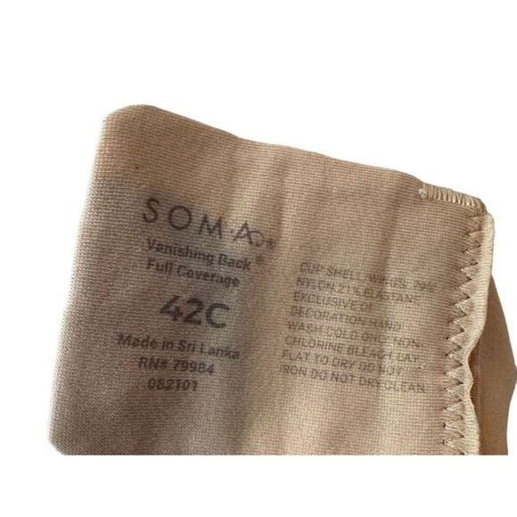 Soma Full Coverage Bra Light Padding Wired Stretch Beige Nude Women 42C - Picture 3 of 3